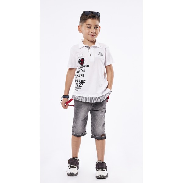 Hashtag Σετ Βερμούδα με μπλούζα Polo για Αγόρι 238828 Nο 1-6 Λευκό