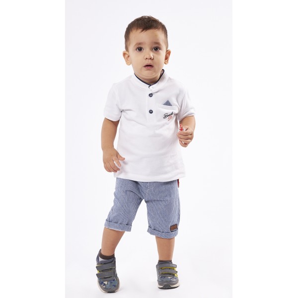 Hashtag Σετ Βερμούδα T-Shirt με καπέλο για αγόρι 238617 Νο 6-24 μηνων λευκό