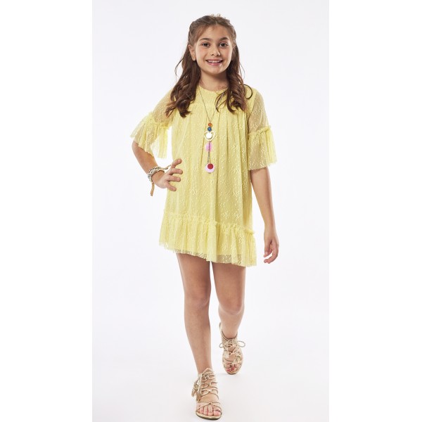 Εβίτα φόρεμα για κορίτσι με κολιέ 238036 Νο 6-16 κίτρινο