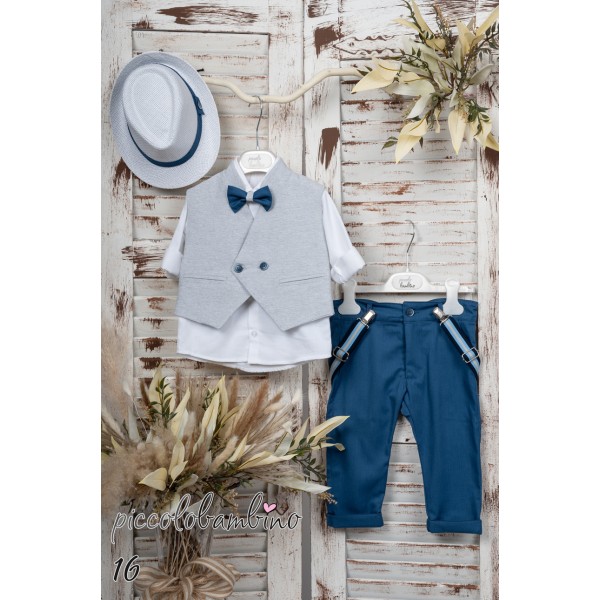 Piccolo Bambino Βαπτιστικό Κοστούμι με Γιλέκο Για Αγόρι 16-760 Μπλε