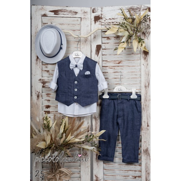 Piccolo Bambino Βαπτιστικό Κοστούμι με Γιλέκο Για Αγόρι 25-763 Μπλε