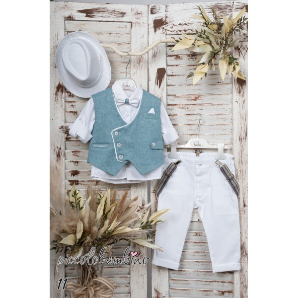 Piccolo Bambino Βαπτιστικό Κοστούμι με Γιλέκο Για Αγόρι 11-757 Λευκό