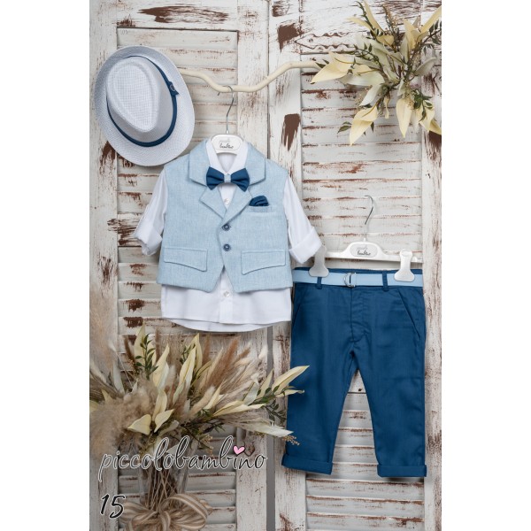 Piccolo Bambino Βαπτιστικό Κοστούμι με Γιλέκο Για Αγόρι 15-759 Μπλε
