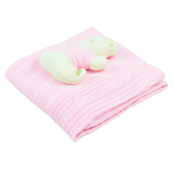 Εβίτα & Hashtag Mini Πλεκτή Κουβέρτα με Αρκουδάκι Αγκαλιάς Για Κορίτσι K-406 Ροζ
