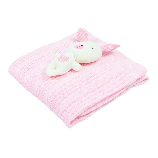Εβίτα & Hashtag Mini Πλεκτή Κουβέρτα με Κουνελάκι Αγκαλιάς Για Κορίτσι K-400 Ροζ