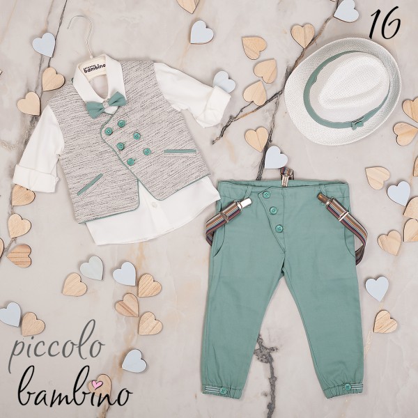 Piccolo Bambino Βαπτιστικό κοστούμι για αγόρι με γιλέκο 631-16 μέντα