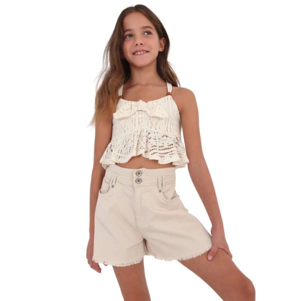 Μayoral παντελόνι κοντό τζιν ψηλόμεσο από βαμβάκι κορίτσι 06239-011 Νο 8-18 μπεζ