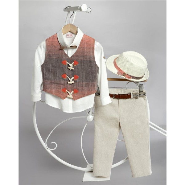 2605-1 Καμπαρντίνα παντελόνι, βαμβακερό πουκάμισο και λινό γιλέκο
