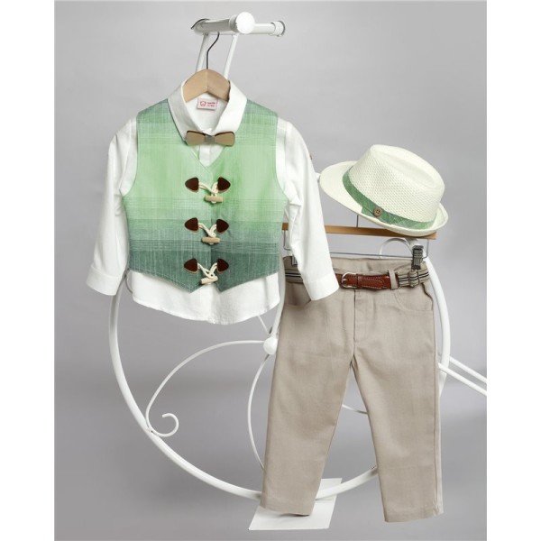 2605-2 Καμπαρντίνα παντελόνι, βαμβακερό πουκάμισο και λινό γιλέκο