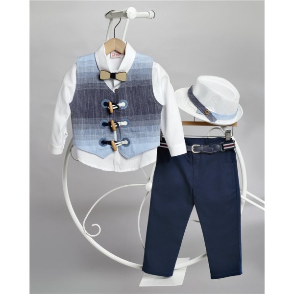 2605-3 Καμπαρντίνα παντελόνι, βαμβακερό πουκάμισο και λινό γιλέκο