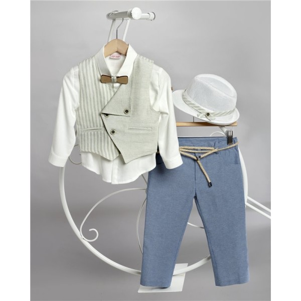 2615-3 Καμπαρντίνα παντελόνι, βαμβακερό πουκάμισο και λινό γιλέκο