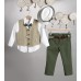 New Life λαδί καμπαρντίνα παντελόνι, άσπρο βαμβακερό πουκάμισο και μπεζ καμπαρντίνα γιλέκο 2801-1