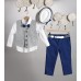 New Life μπλέ καμπαρντίνα παντελόνι, άσπρο βαμβακερό πουκάμισο και γκρι καμπαρντίνα γιλέκο 2801-2
