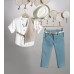New Life πετρόλ καμπαρντίνα παντελόνι, εκρού βαμβακερό πουκάμισο με ενσωματωμένο μπεζ καμπαρντίνα γιλέκο 2809-3