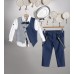 New Life μπλε καμπαρντίνα παντελόνι, άσπρο βαμβακερό πουκάμισο και μπλε καμπαρντίνα γιλέκο 2811-2