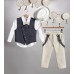 New Life μπεζ καμπαρντίνα παντελόνι, άσπρο βαμβακερό πουκάμισο και μπλε καμπαρντίνα γιλέκο 2817-1