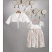 New Life μπεζ φόρεμα από δαντέλα και μουσελίνα στολισμένο με ζώνη από μουσελίνα και τούλινο λουλούδι 2812-3