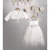 New Life εκρού φόρεμα από τυπωμένο τούλι στολισμένο με τούλινη ζώνη και λουλούδια 2832-2