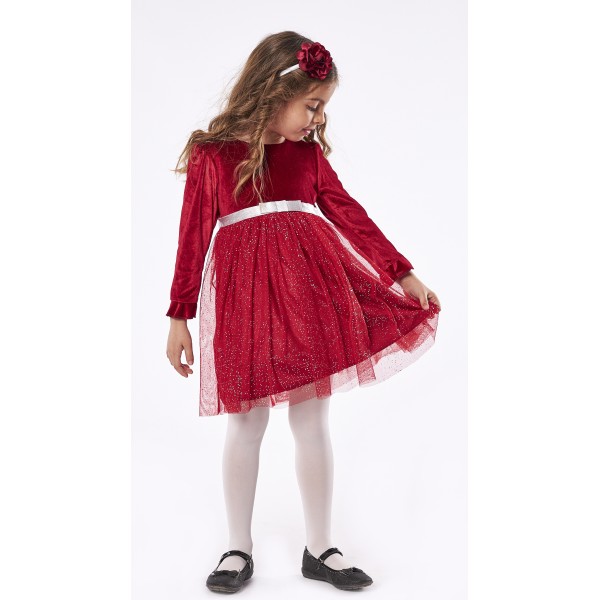 Εβίτα Βελούδινο Φόρεμα για Κορίτσι 239269 Νο 1-6 Ετών Κόκκινο